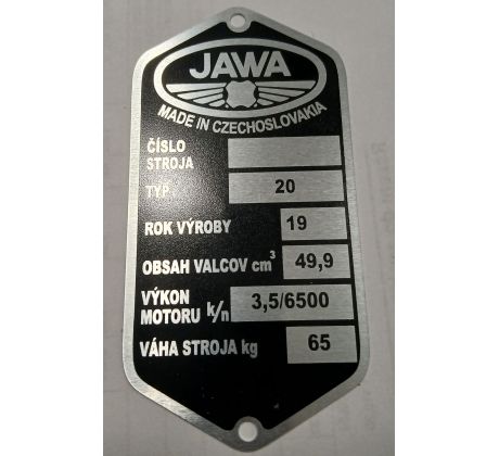 Výrobný štítok JAWA 50 Pionier typ 20