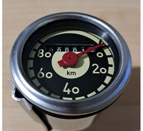 Tachometr 80km/h JAWA 50 - 05, 20, 21, 23 čierno ýltý ciferník Alu rámček