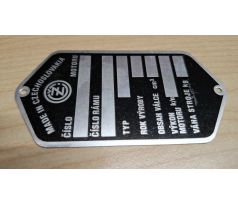 Výrobný štítok ČZ leptaný